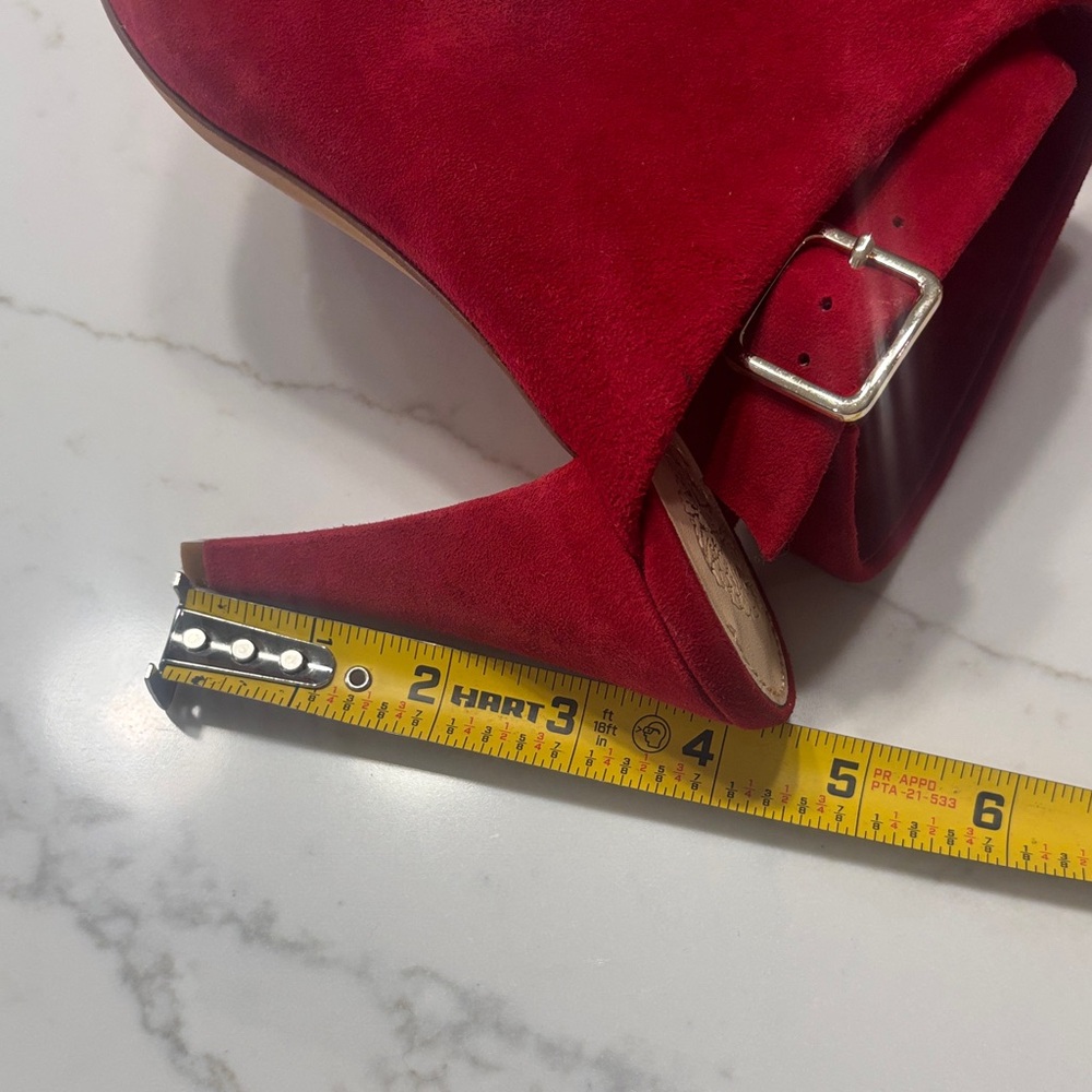 Elegant Red Suede Peep-Toe Heels - Picture 14 of 17